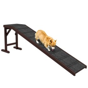 PawHut Dog Ramp Pet Ramp for Bed with Non-Slip Carpet, Top Platform, 74" x 16" x 25", Brown