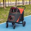 PawHut Pet Stroller Dog Cat Carriage One Click Fold with Universal Front Wheels Shock Absorber Brakes Storage Bags Mesh Window