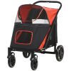 PawHut Pet Stroller Dog Cat Carriage One Click Fold with Universal Front Wheels Shock Absorber Brakes Storage Bags Mesh Window